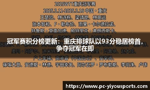 冠军赛积分榜更新：重庆排球队以93分稳居榜首，争夺冠军在即